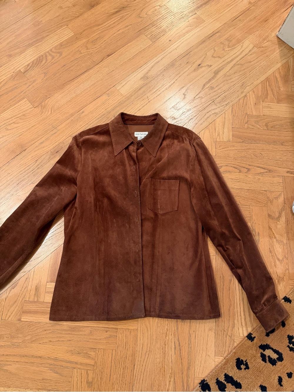 Ann Taylor Brown Suede-Look Button Front Jacket